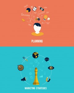 Icons for Marketing strategies and Planning. Flat style. Vector