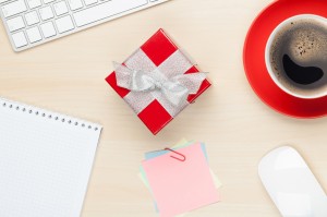 Red gift box on office table